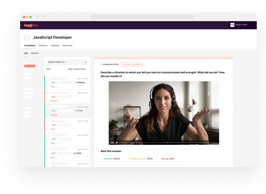 With Toggl Hire, you can effortlessly do async video interviews.