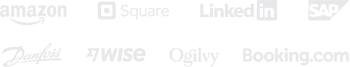 Logos of companies that use Toggl Track: Amazon, Square, LinkedIn, SAP, Danfoss, Wise, Ogilvy, Booking.com