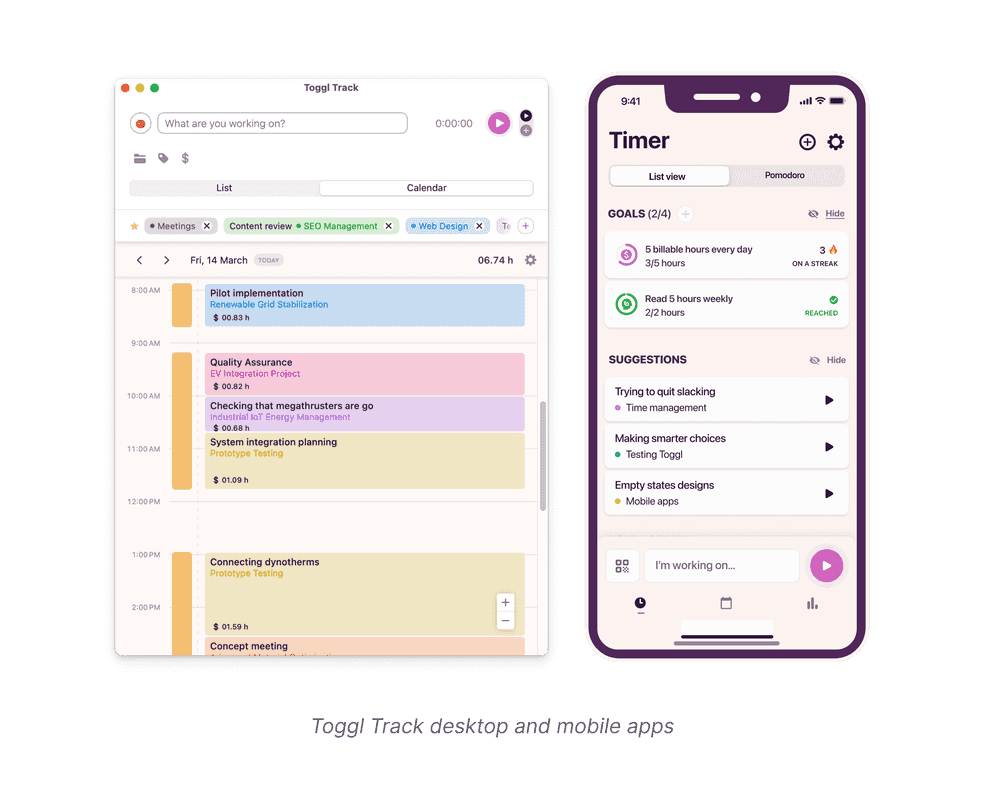 Screenshot of Toggl Track desktop and mobile apps
