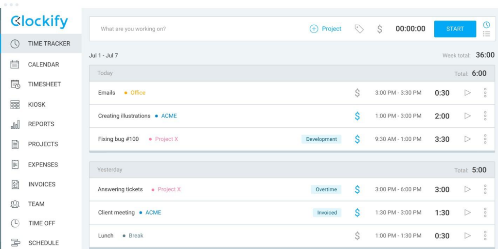Clockify screenshot