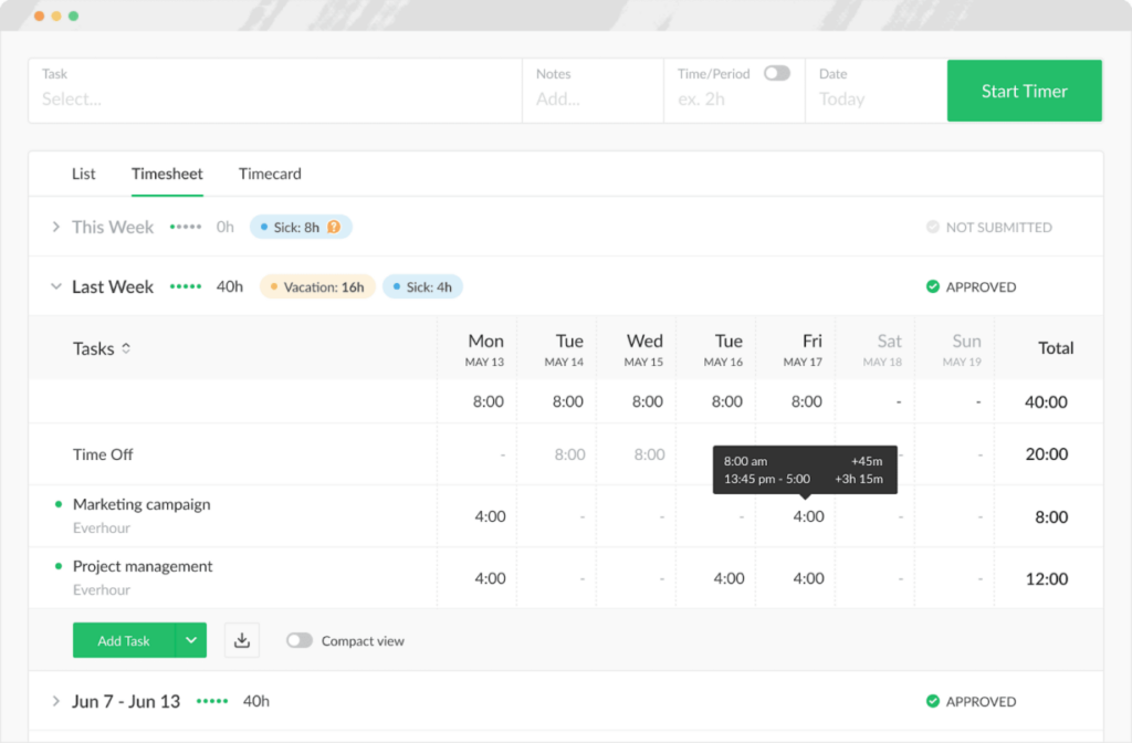 Everhour screenshot