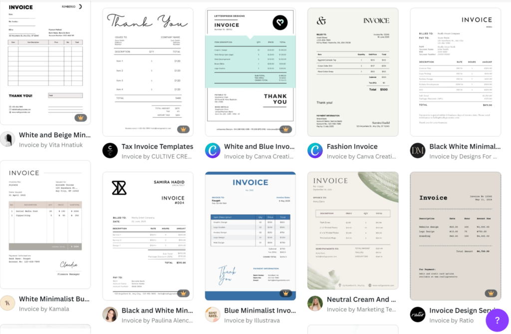 Invoice templates