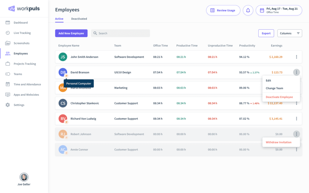 Insightful time tracking dashboard