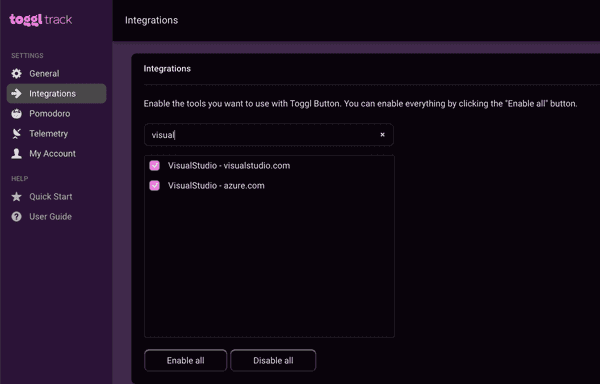 Enable the integration in the Settings page