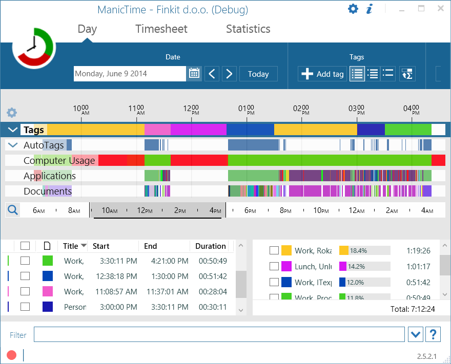 ManicTime dashboard