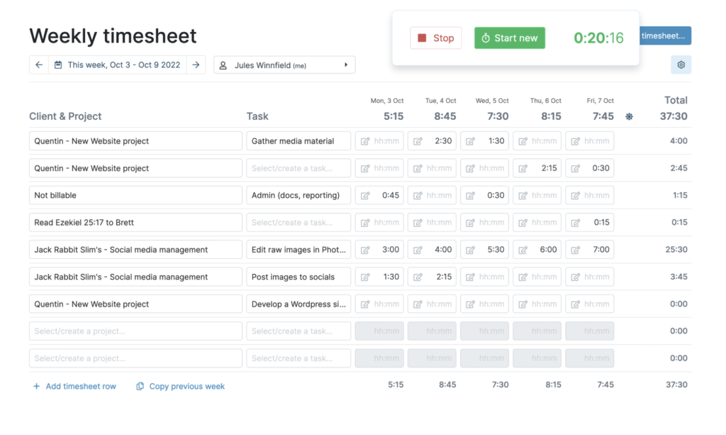 MyHours freelance time tracking