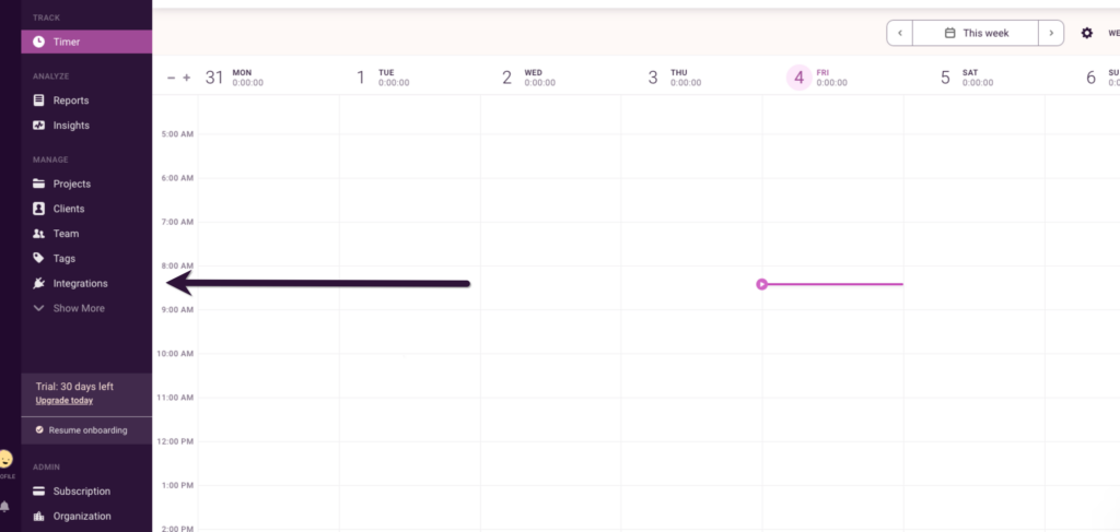 Screenshot of Toggl Track web app setting up Asana integration