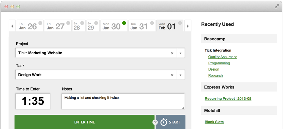 TICK time tracking